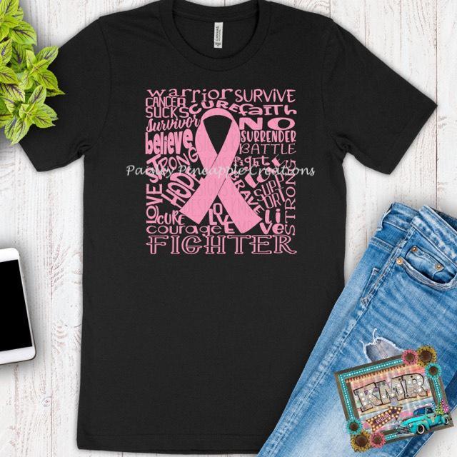 Breast Cancer Awareness Ribbon Adult Screen Print Shirt