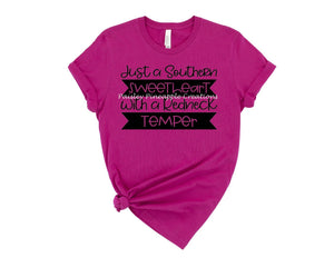 Southern Sweetheart Redneck Temper Adult Screen Print Shirt