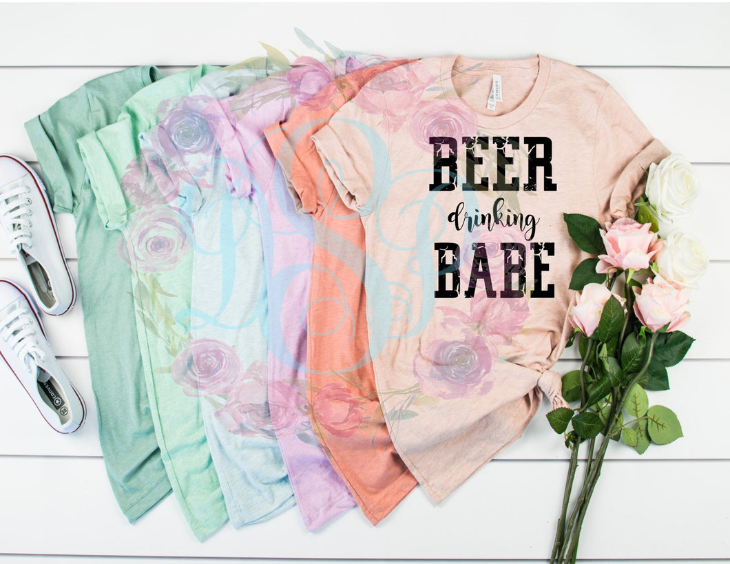 Beer Drinking Babe Adult Screen Print Shirt