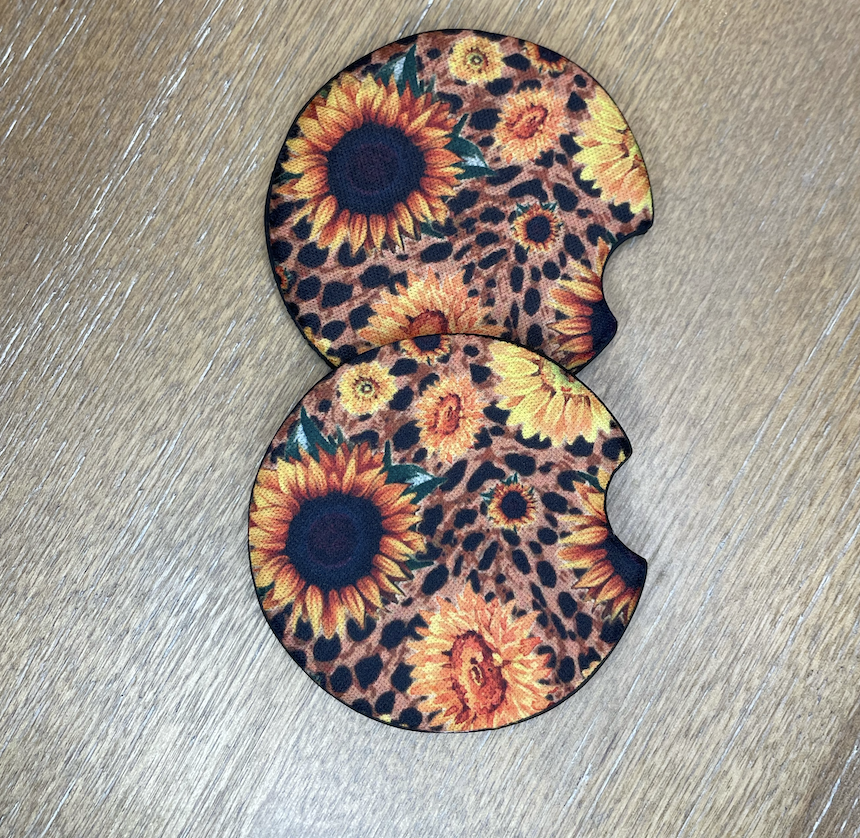 Sunflower (Leopard Background) Car Coasters