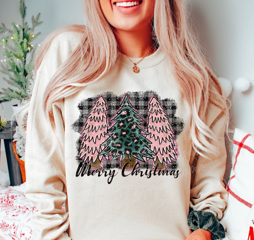 Merry Christmas (Pink Trees) Graphic Tee