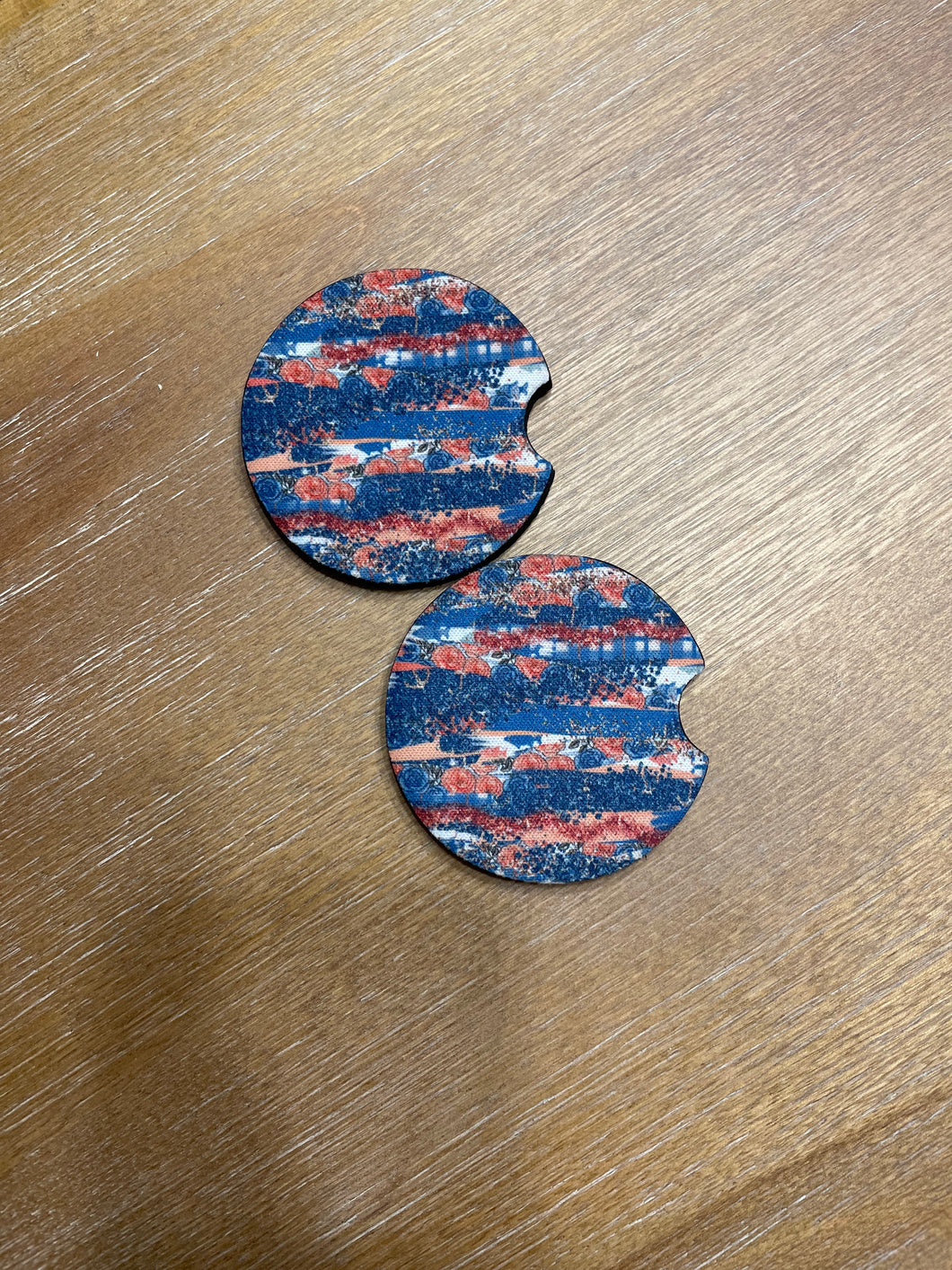 Coral/Blue Brushstrokes Car Coasters