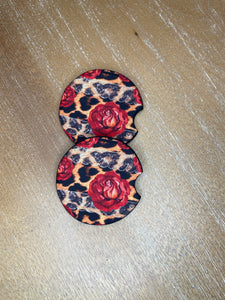 Cheetah Roses Car Coasters