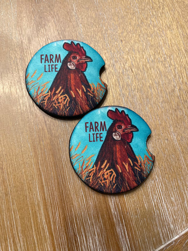Farm Life (Rooster) Car Coasters