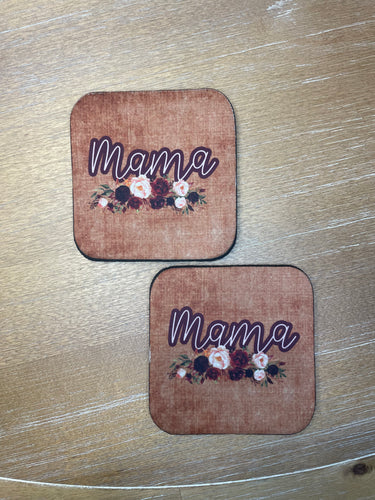 Mama (Floral w/brown background) House Coasters