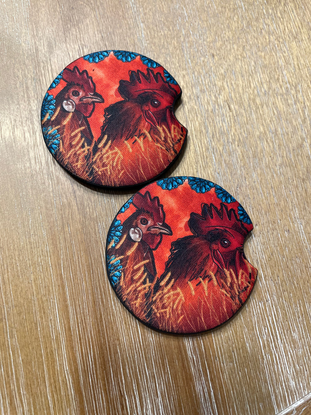 Turquoise Stone Roosters Car Coasters