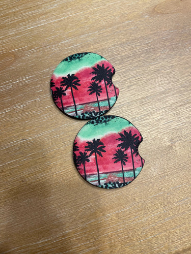 Palm Trees (Pink/Green) Car Coasters